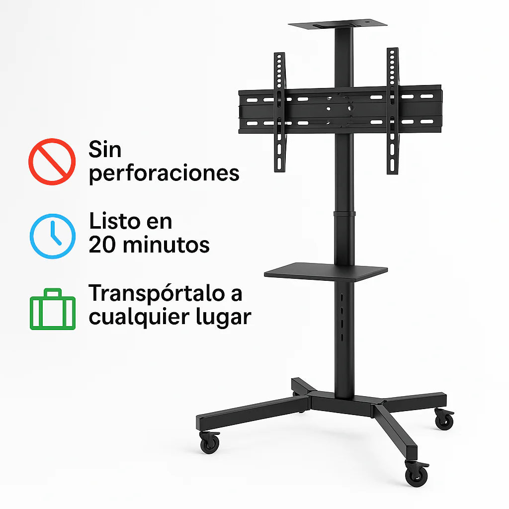 Soporte Móvil de Piso para TV 32’’–65’’ con Ruedas y Estante