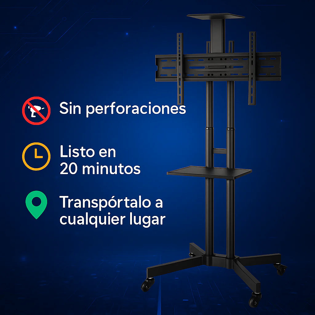 Soporte Móvil de Piso para TV 32’’–65’’ con Ruedas y Estante