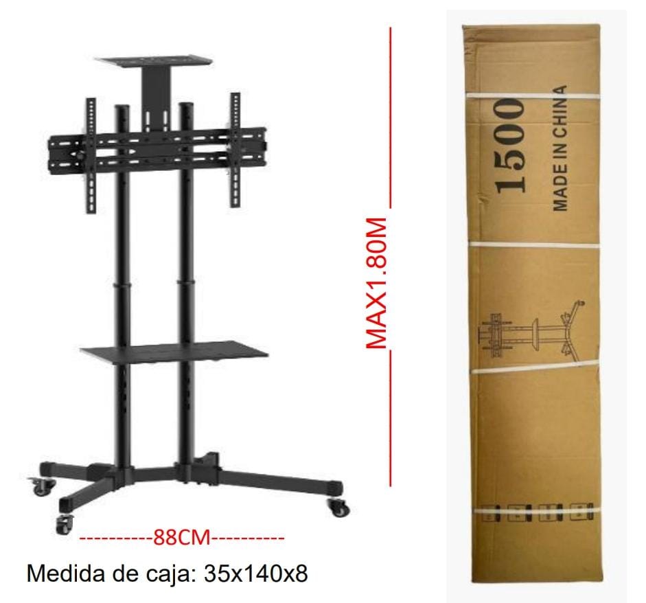 Soporte Móvil de Piso para TV 32’’–65’’ con Ruedas y Estante