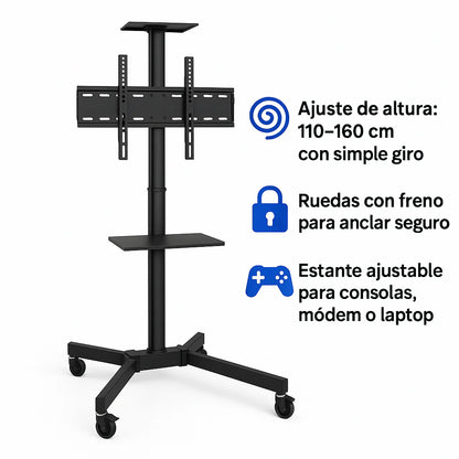 Soporte Móvil de Piso para TV 32’’–65’’ con Ruedas y Estante