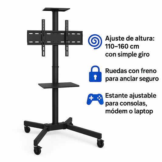 Nuevo Soporte Móvil de Piso para TV 32’’–65’’ con Ruedas y Estante
